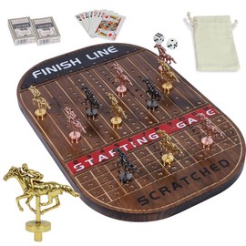 Original Horse Racing Board Game Thicken Wood Horse Race Card and Dice Board Game Luxury Edition Set with 11 Metal Horses,2 Dices and 2 Boxes of Cards