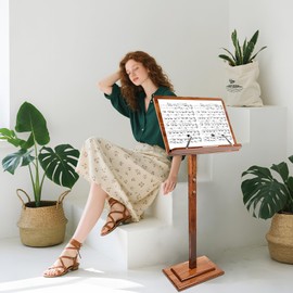 Wooden Music Stand for Sheet Music - Bamboo Desktop Book Stand with Carrying Bag Adjustable Height, Lectern Podium On-Stage Holder for Guitar Violin Piano Players