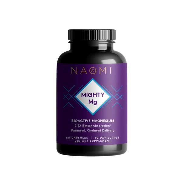 NAOMI Mighty Mg Supplement, 360mg of Magnesium Glycinate and Malate, Support Heart Health, Strong Bones, Better Sleep and Balanced Mood, 60 Veggie Caps