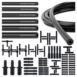 6PCS 5Ft Vacuum Lines Automotive with 64PCS Connectors,Multi-Size Silicone Vacuum Hose Automotive Kit Includes ID 1/8" 5/32" 3/16" 1/4" 5/16" 3/8",Vacuums Line Kit Replacement
