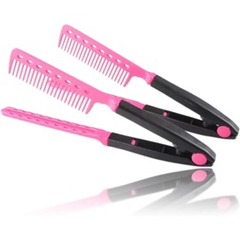 Peine de pelo anti-estática en forma de V peine del pelo peine clip de corte de pelo Peinado de corte flequillo pelo lacio herramienta de estilo(Rosa roja)