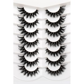Poolunch False Eyelashes Fluffy Cat Eye Look 8D Crossed Wispy Natural Faux Mink Lashes Fake Eyelashes 7 Pairs Pack
