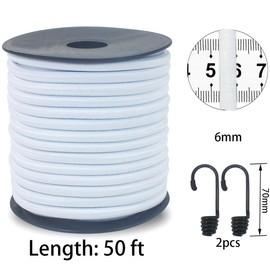 ZHFLMY 6mm White Bungee Cord 1/4in 50ft Thick White Elastic Cord for Sewing Stretchy Nylon Rope String Kayak Tie Down Straps Tent Elastic Cord Replacement for Crafts-Clothing-Outdoor Supplies