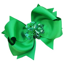 Sequin Shamrock St. Patrick's Day 4.5 Inch Hair Bow (Emerald Green)