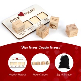 Leofeck Wooden Date Night Dice Set, What to Do Romantic Date Night Couples Games with Pouch Storage, Novelty Date Night Ideas Action Decision Dice Game for Valentine's Day, Anniversary, Birthday