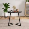 Vecelo Modern Round Dining Table Wood Grain Tabletop and Steel
