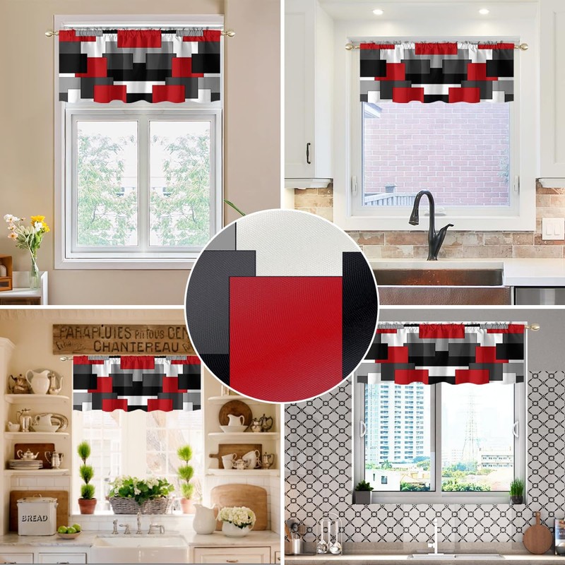 AAtter Red Black Kitchen Valance Curtain for Window Burgundy Rectangle