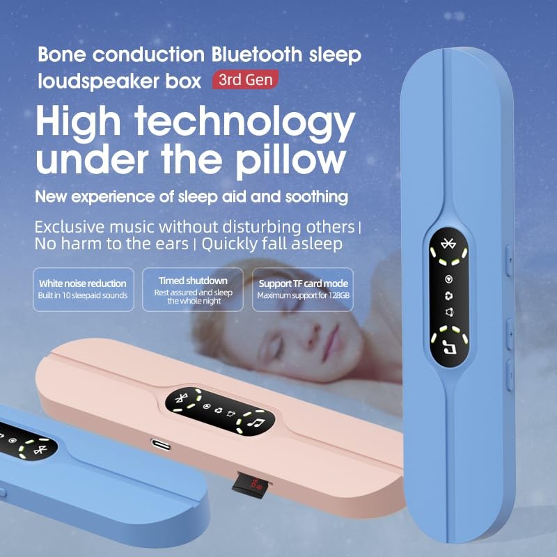 Pillow Speaker for Sleeping, Bluetooth Bone Conduction, 3D White Noise,