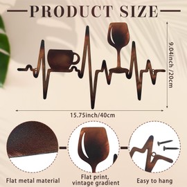 Blulu Heartbeat Wine Wall Art Decor Metal Coffee Bar Wine Signs Wall Art Vintage Copper Kitchen Decor Rustic Wine Goblet Coffee Hanging Wall Sculptures for Home Kitchen Coffee Bar 15.75 x 9.04 Inch