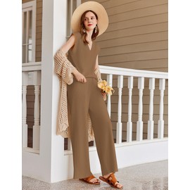 Ekouaer Lounge Sets for Women 2 Piece Outfits Knit Sweater Vest Lounge Pants Casual Matching Loungewear Set Light Brown M