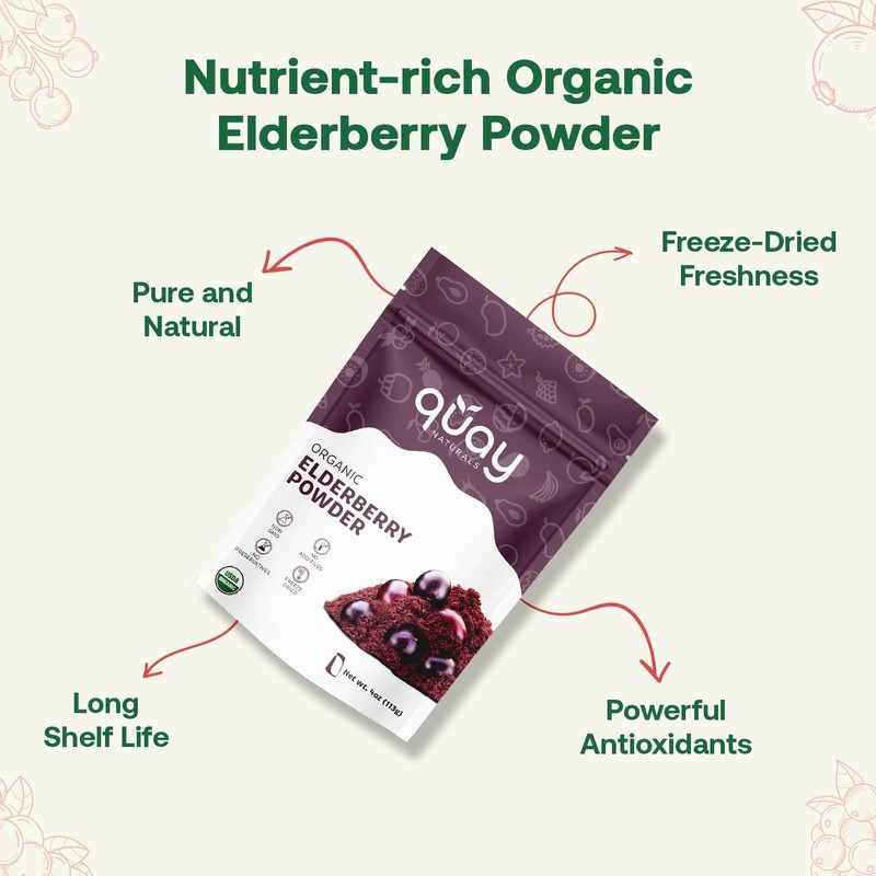 Quay Naturals Quay Naturals Organic Elderberry Juice Powder, Freeze-Dried, Non-GMO,