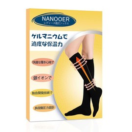 [NANOOER] 1足組 着圧ソックス レディース 靴下 段階着圧 加圧 弾性ストッキング 女性用 ハイソックスひざ下 仕事用 看護師 スポーツ フィットネス (ブラック,M)