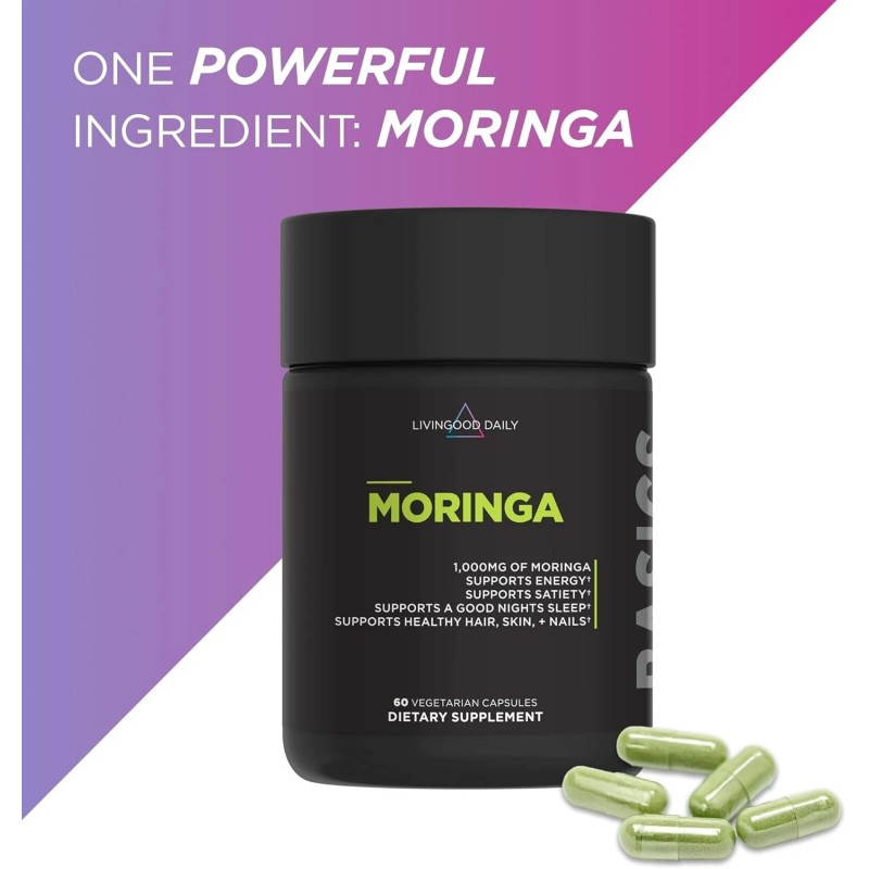 Livingood Daily Moringa Capsules, Moringa Supplement for Energy - 60