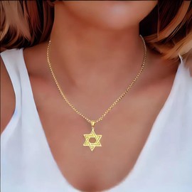 Tapp Collections Star Of David With Cross Pendant 316L Stainless Steel Necklace For Men Women - Gold Color