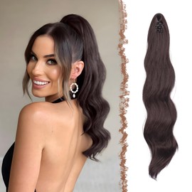 FESHFEN Ponytail Extensions Clip, 50 cm Hair Extensions Braid Long Ponytail Hairpiece Clip Wavy Extensions Braid Red Black Ponytail Hair Extension for Women
