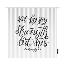 Beabes Bible Verse Shower Curtain Not by My Strength But His Black Christian Powerful Hope Quote Cosy Shower Curtain with Hooks for Bathroom for Men Women Decor Polyester 72x72 Inch