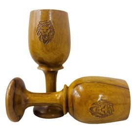 collectiblesBuy Vintage Rustic Wooden Liqueur Goblet Teak Engraved Lion head Medieval Inspired Glass Set Table Top Wood Toasting Wine Tankard Chalice King Drinking Cups Set Of 2 Artistic Work