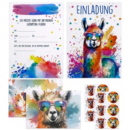 Hpbaggy Alpaca Invitation Cards, 12 German Invitation Cards + 12 Envelopes, Llama Invitation Cards Children's Birthday Girls, Party Accessories, Funny, Casual Alpaca Birthday Invitations