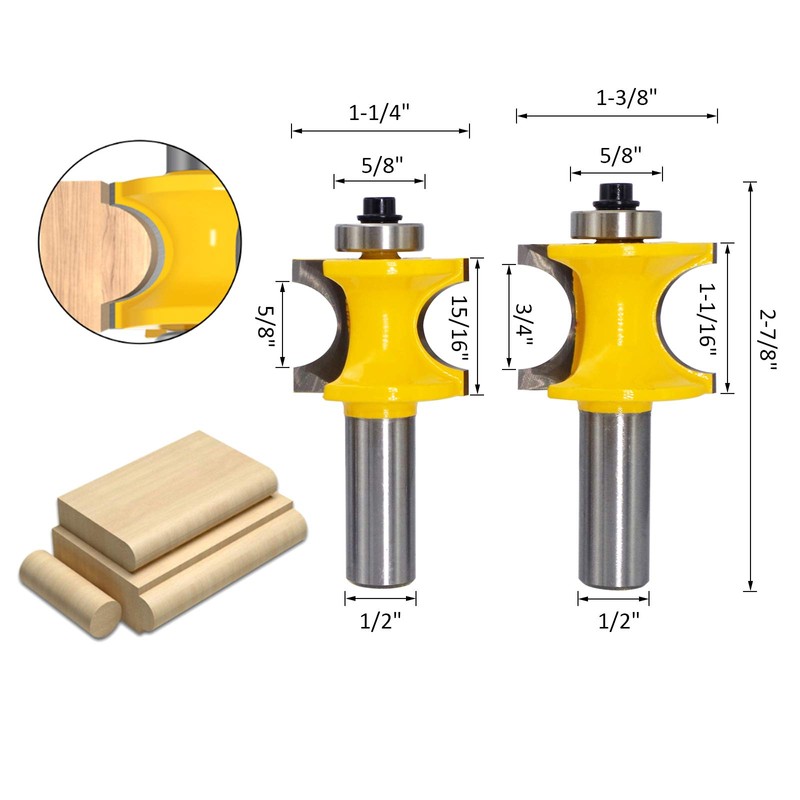 Bullnose Router Bit Set, Wolfride 1/2-Inch Shank 5pcs Half Round