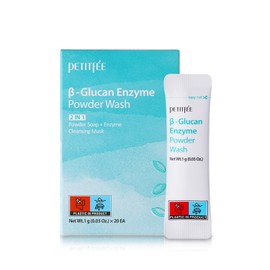 Petitfee B-Glucan Enzyme Powder Wash 1g*20ea - Facial Cleanser, Cleansing Powder with Papaya Extract Papain, Rice Extract for Mild, Daily Exfoliation, Cleansing Mask, Whipped Mask, Travel Size