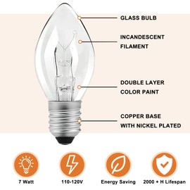 Flea Trap Replacement Light Bulbs- Night Light Bulbs 16 Packs- 7W Incandescent Equivalent for Flea Traps,Christmas Light Strings, Electric Window Candles, Night Lights (E12 7W)