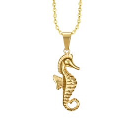 LUSSO 14k Yellow Gold Punk Style Seahorse Necklaces For Women, Vintage Hippocampus Seahorse Charms Necklace - Elegant Beach Vibes Seahorse Necklace For Summer Party Holiday