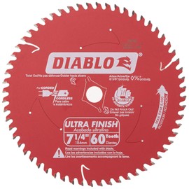 Diablo Ultra Finish Carbide Saw Blade for Wood - 7-1/4" Diameter, 60 ATB Teeth, 5/8" Arbor, .059" Kerf, 10� Hook Angle, .040" Plate, 8000 Max RPM - D0760A