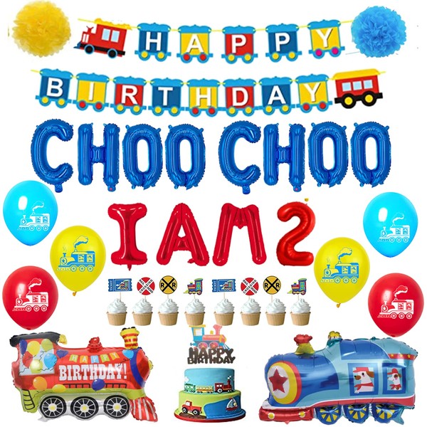 Train 2nd Birthday Party Decorations Supplies for 2 Year Old