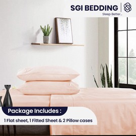 SGI bedding 600 Thread Count 4 Piece 100% Egyptian Cotton Queen Size Sheets Set, 15" Deep Pocket Sheet Set, Premium, Breathable, Soft and Hotel-Quality Luxury Sheets - Peach