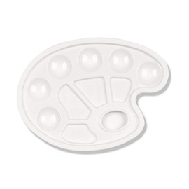 Stylex 28510 - Ovale Mischpalette in weiß aus Kunststoff, mit 6 Farbfeldern, 4 Mischfeldern und Griffloch, ca. 23 x 17 cm groß