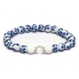 Safe Connect Plus EMF Bead Bracelet - Gemstone Beaded Essential Oil Diffuser Wristband with 5G Ready Resonance Technology Harmony (Blue Flower)