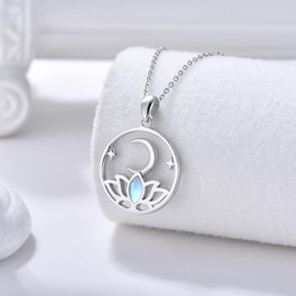 KoyeKei Lotus necklace 925 sterling silver crescent moon pendant moonstone jewelry gifts for women, Sterling Silver, Moonstone
