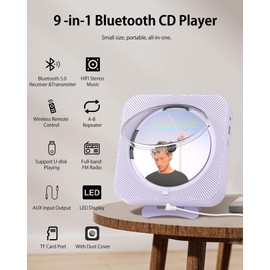 CD Player Portable Bluetooth Desktop CD Player for Home, Mini Cute CD Players for Kids, Built-in Dual Speakers and LED Display with Remote Control, Supports CD/FM Radio/USB/AUX/Timer/Repeat (Purple)