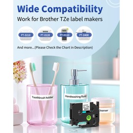 TZe-231 Label Maker Tape Refill Compatible with Brother P-Touch Label Tape TZ TZe Tape 12mm 0.47 Laminated 1/2" Black on White TZE231 for PT-D210 D220 H110 D410 P710BT H111 1070 1880, 6-Pack