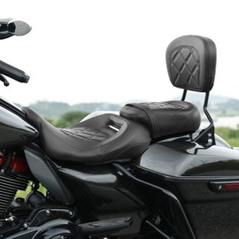 TCT-MOTORPARTS Low-Profile Driver Passenger Seat w/Passenger Sissy Bar Backrest Pad Fit For Harley Tour Pak Touring Road King 2009-2023 Black Stitching
