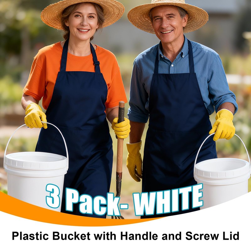 UMETASS 3PCS 2.5 Gal White Buckets Set, Durable Plastic Storage