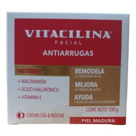 Vitacilina Crema Facial Antiarrugas Retinol Ácido Hialurónico Uso Día Noche 100g Todo Tipo Piel