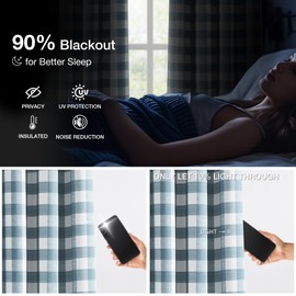 Randall Buffalo Check 90% Blackout Curtains for Bedroom/Living Room Plaid Gingham Checkered Farmhouse Drapes with Grommet Top, Energy Efficient Thermal Room Darkening 2 Panels, 54x63 Inch, Blue/White