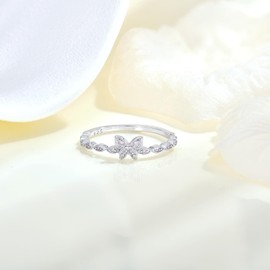 Vemhel Stackable Ring 925 Sterling Silver Butterfly Rings Infinity Created Emerald Jewelry for Women-size6