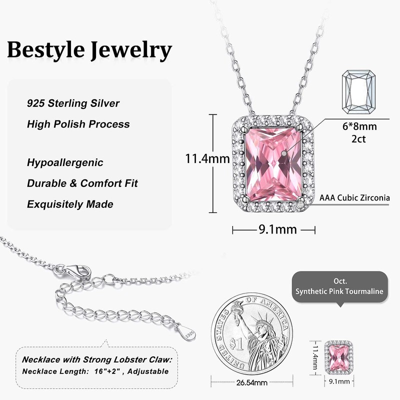 Bestyle Infinity Love Square Sterling Silver Necklace Pendant with October