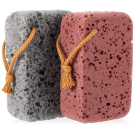 Ymapinc Body Sponge for Shower, 2 Pcs Large Size Exfoliating Bath Sponges for Bathroom Soft Loofah Sponge Scrubber Body Cleaning Accessories for Men Women (Gray Red-Brown)