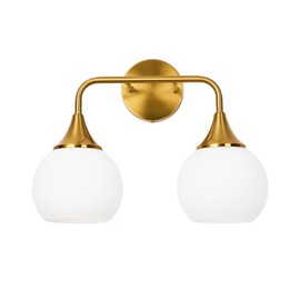 ZHUOER Gold Bathroom Light Fixtures 2-Lights Vanity Lights with Milk White Glass Shade Vanity Lights for Bathroom Modern Bathroom Wall Sconce(Exclude E26 Bulb)