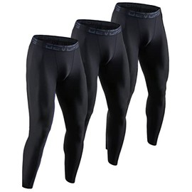 DEVOPS 3 Pack Men's Compression Pants Athletic Leggings (Large, Black/Black/Black)
