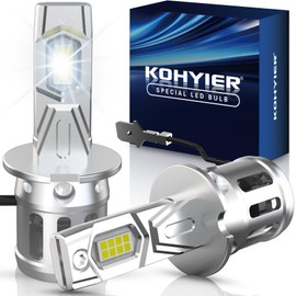 KATUR H3 LED Headlight Bulb, 16000LM Super Bright 6000K Xenon White H3 LED Bulb, All-in-One 1:1 Mini Size Plug and Play Car H3 Headlight Bulb, Pack of 2