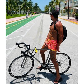 maamgic Mens Swim Trunks with Compression Liner Short Stretch Mens Bathing Suit Quick Dry Swimming Trunks Swimsuit Banana Orange Large