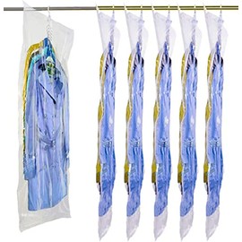 Hanging Vacuum Space Saver Bags 6 Pack, Closet Organizer Storage Bags, Vacuum Seal Clear Bags for Clothes, Suits, Dress or Jackets