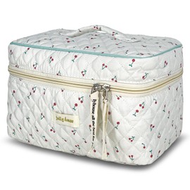 TOPALL Makeup Bag,Cosmetic Bag,Floral Cotton Quilted Makeup Bag,Classic Toiletry Bag,Cosmetic Pouch,Makeup Bag for Women Girls,Cherry 1PCS(Large)