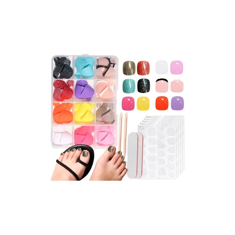 Kit Pedicura Uñas Postizas Para Pies Con Pegamento 288pcs