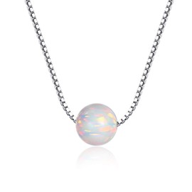 VIKI LYNN Damen Halskette aus 925 Sterling-Silber 7 mm Künstlicher Opal 45 cm lange Kette