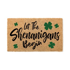 Let the Shenanigans Begin Shamrock Doormat | St. Patrick's Day Housewarming Gift Door Mat | Premium Quality, Thick 100% Coir Coconut Husk Front & Made in the USA - Doormat 1645**